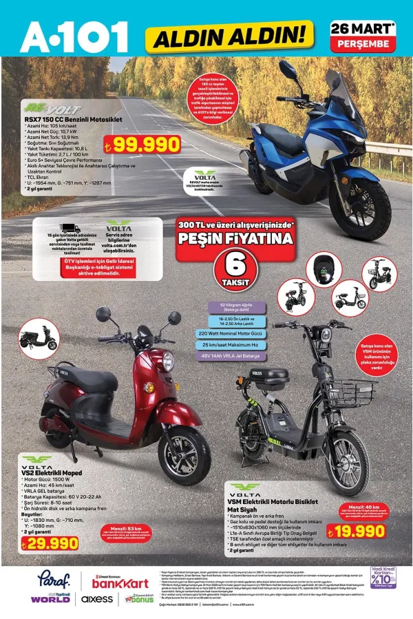  4. Kampanya : Volta RSX7 150 CC Motosiklet ve VS2 Moped Fiyatları
