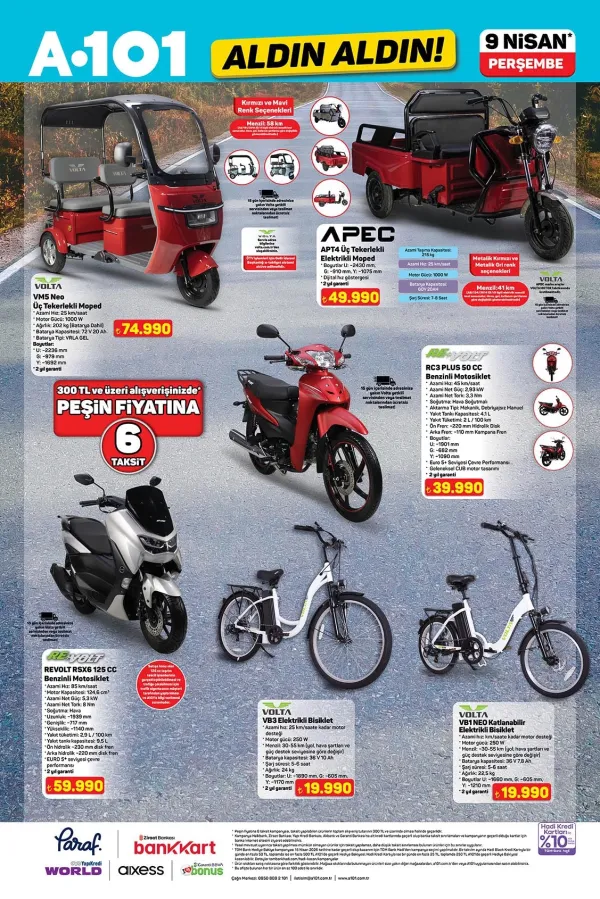 9 Nisan A101 Aldın Aldın Kataloğu: Revolt RSX6 125 CC ve Volta Elektrikli Mopedler Satışa Çıkıyor