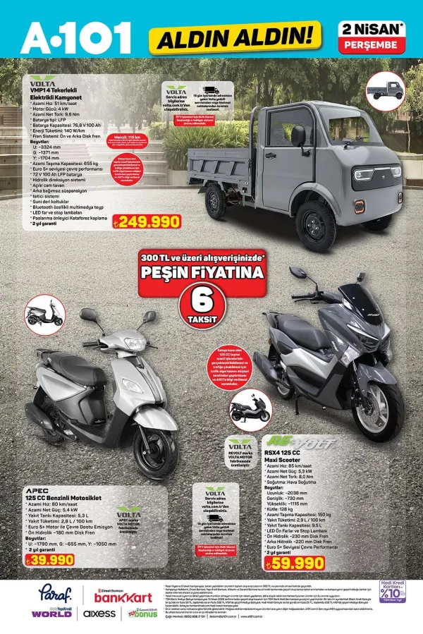  2. Kampanya : Volta VMP14 Elektrikli Kamyonet ve Revolt Maxi Scooter Satışta