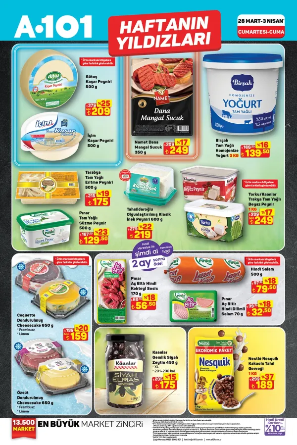 28 Mart - 3 Nisan A101 Haftanın Yıldızları - Sütaş Kaşar Peyniri ve 1 KG Nesquik Gevreği Fiyatları