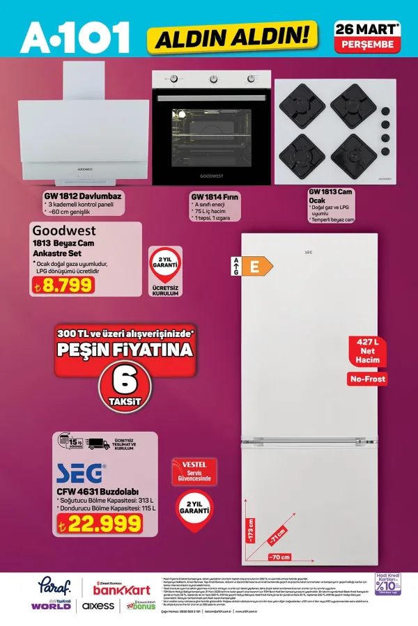  2. Kampanya : SEG No-Frost Buzdolabı ve Goodwest Beyaz Ankastre Set Fiyatları