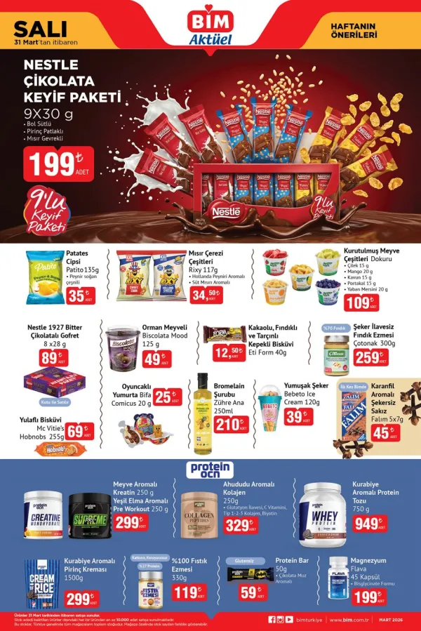 31 Mart BİM Aktüel Ürünler: Nestle Keyif Paketi ve Sporcu Takviyeleri Başrolde