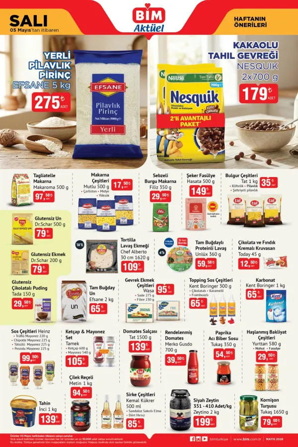 05 Mayıs BIM Aktüel Kataloğu- 5 kg Efsane Pirinç ve Avantajlı Nesquik Paketi
