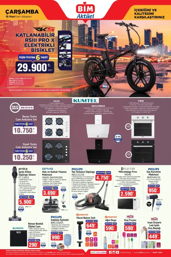 18 Mart BİM Aktüel Ürünler - RKS RSIII Pro X Elektrikli Bisiklet ve Kumtel Ankastre Setler