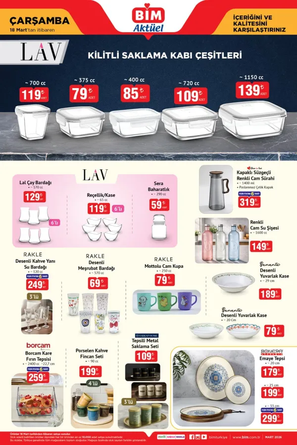 Afiş 4: Glass in Love Cam Sürahi ve LAV Kilitli Saklama Kapları Raflarda