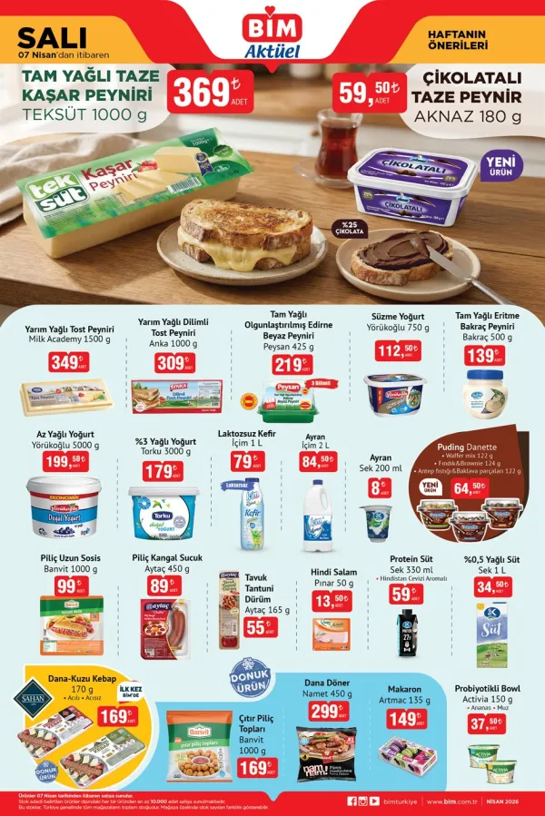 07 Nisan BİM Aktüel Ürünler - Teksüt Kaşar Peyniri ve 5 Kg Yörükoğlu Yoğurt