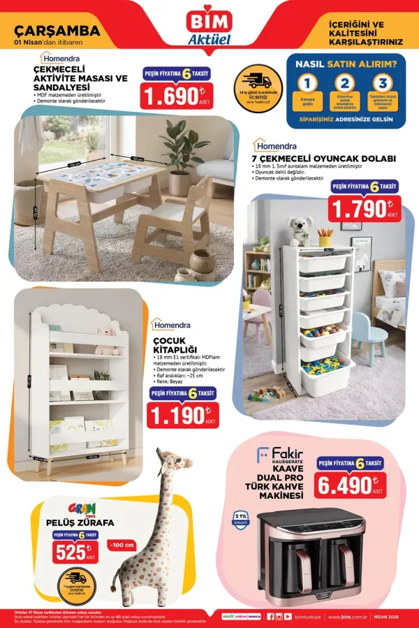 1 Nisan BİM Aktüel Ürünler: Homendra Aktivite Masası ve Fakir Kaave Dual Pro Mağazalara Geliyor