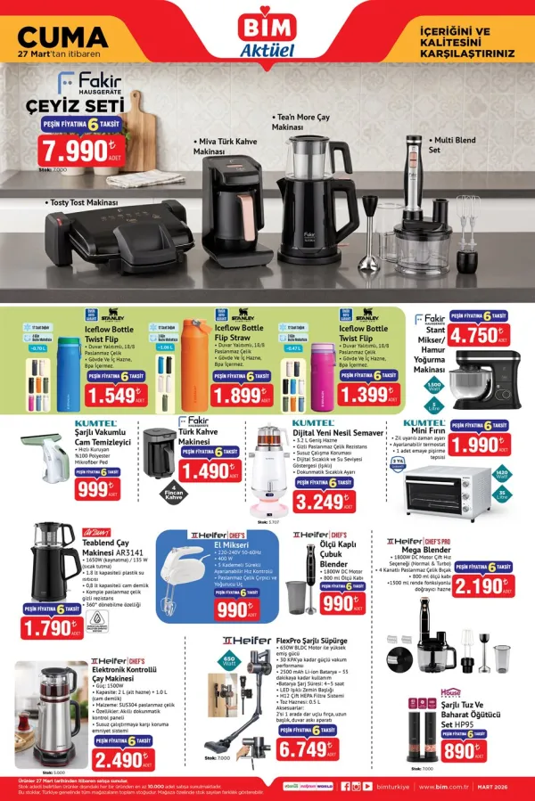 27 Mart BİM Aktüel Ürünler  - Fakir Çeyiz Seti ve Stanley Termos - 50 İnç QLED Google TV