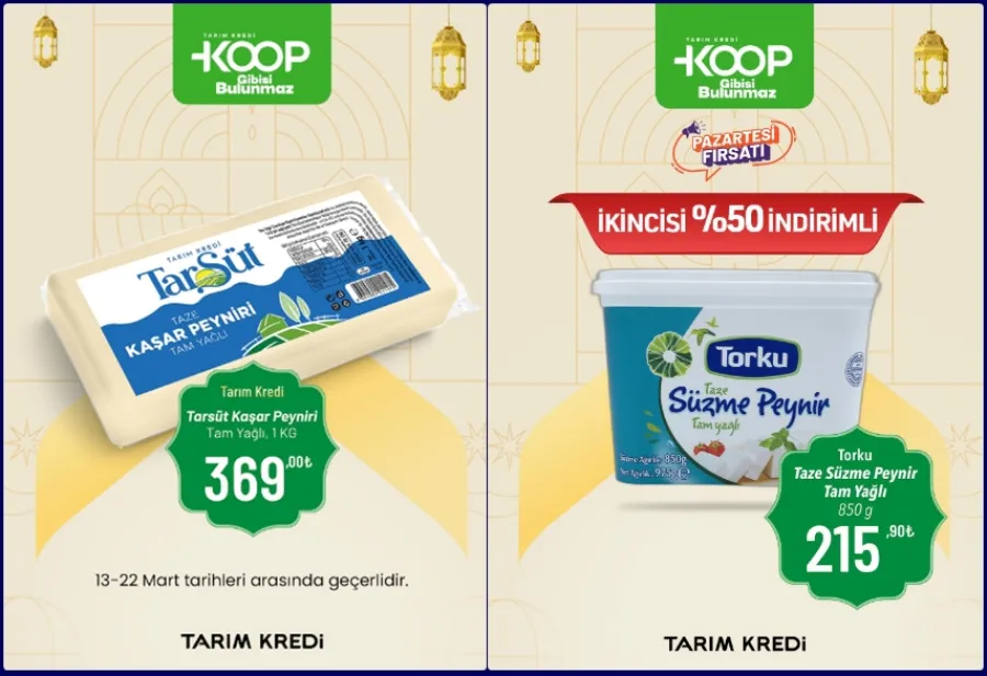 Tarım Kredi Marketten Kaşar Peyniri ve Süzme Peynirde Dev İndirim!