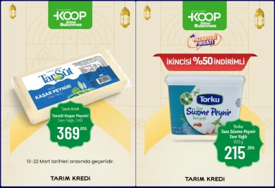 Tarım Kredi Marketten Kaşar Peyniri ve Süzme Peynirde Dev İndirim!